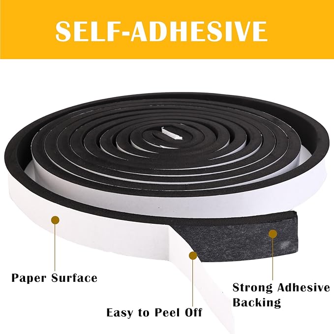Black Foam Weathe Stripping 2 inch Wide x 1/4 inch Thick,Closed Cell Foam Tape with Self-Adhesive,Single Sided Weatherstripping for Window, Door Seal,High Density Weatherstrip 16.5 Feet