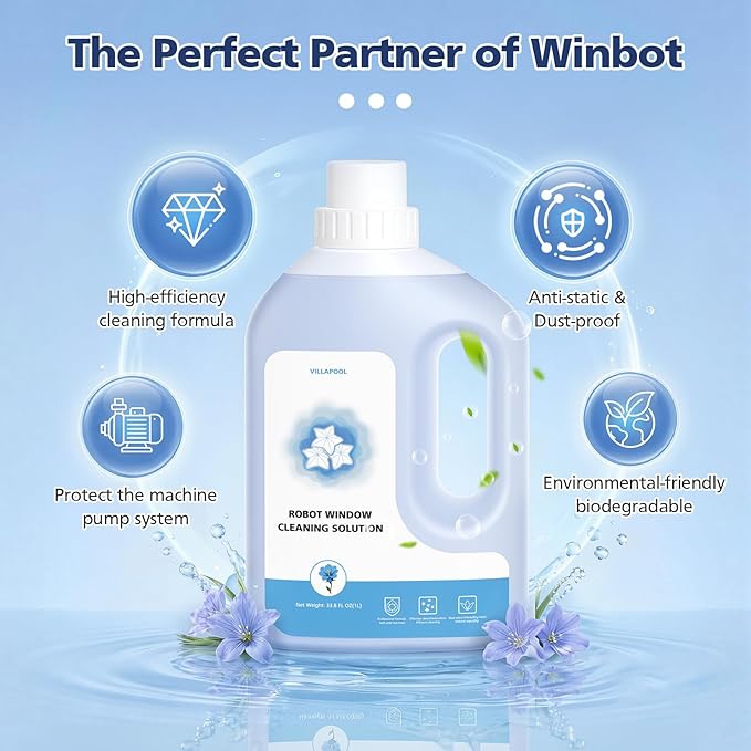 Window Cleaning Solution Compatible with ECOVACS Winbot W2 PRO OMNI/ W2 OMNI/ W2 PRO/ W1 PRO/WINBOT MINI,1L