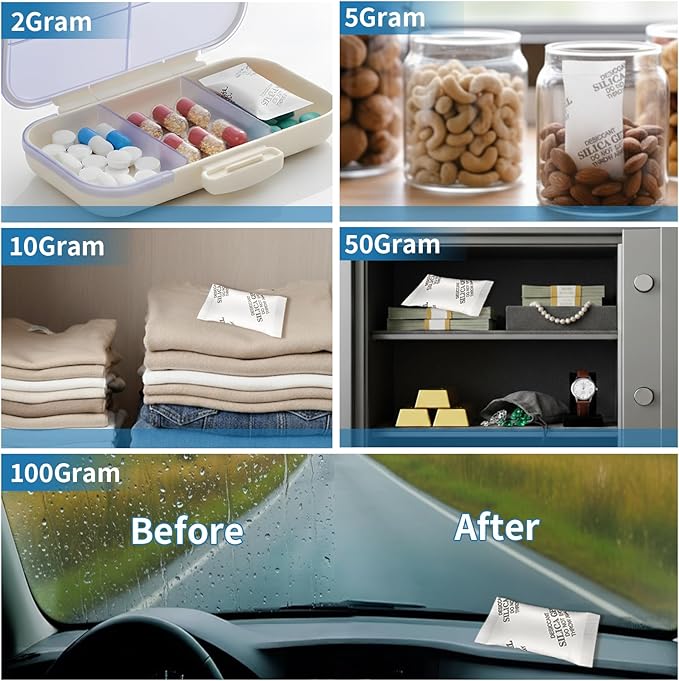 MakMeFre 20Gram(50Packets) Food Grade Moisture Absorbers Silica Gel Packs Desiccant for Moisture Storage Control