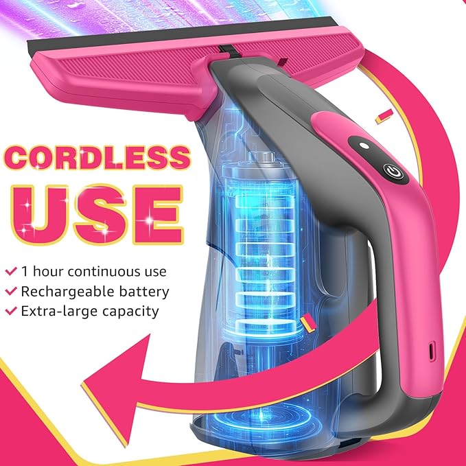 Streak-Free, Powerful and Cordless Window Vacuum Squeegee, Strong Suction and Lightweight Window Cleaner Gift with Microfiber Cloth Deep Cleans Window, Shower Glass, Mirror and Car Windshield