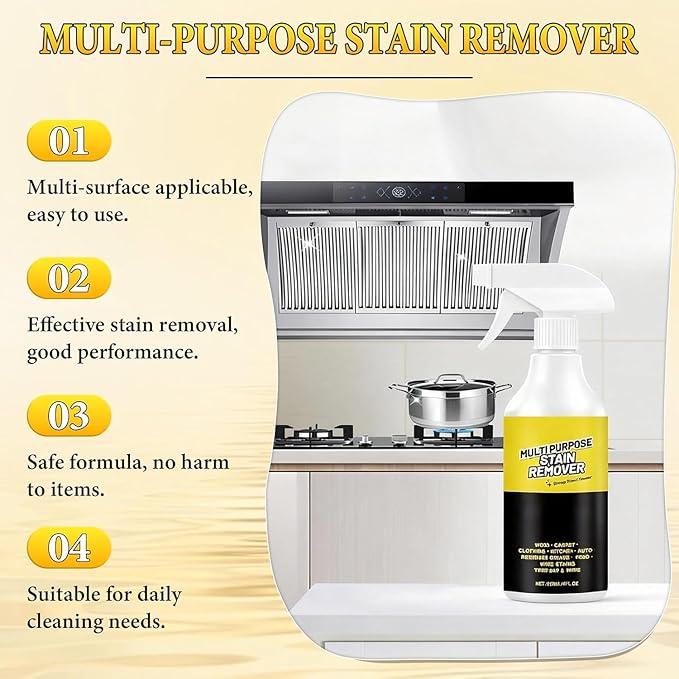 Multi-Purpose Stain Remover, All Purpose & Stain Remover,Multi-purpose Oils Stain Cleaner,Kitchen Multi-purpose Foam Cleaner Spray,Quick-Acting Formula for Kitchens, Floors and Toilets (2 PCS)