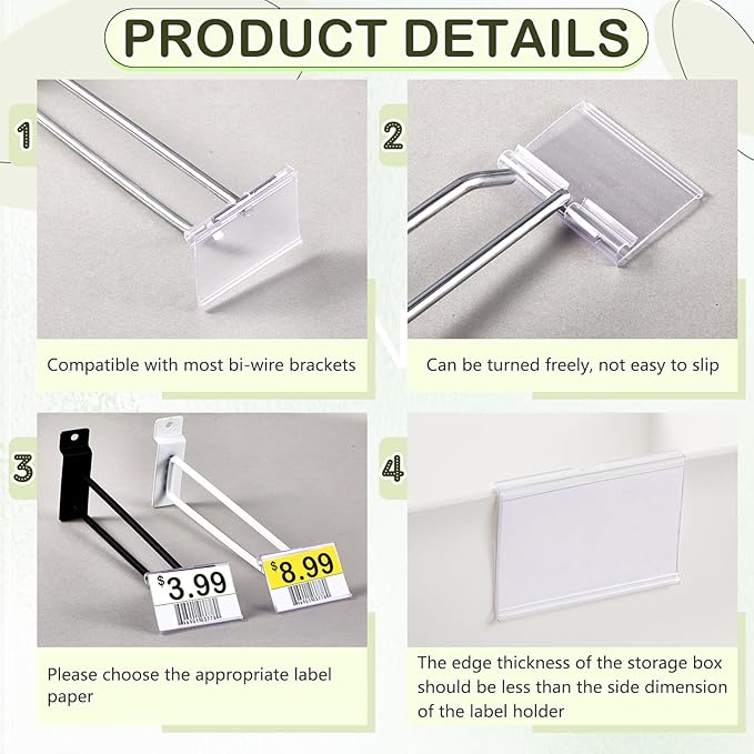 Tatuo 300 Pcs Reusable Plastic Wire Shelf Label Holders, Price Card Sign for Pantry Retail Supermarket Merchandise Shopping Mall Shop Ticket Display Holder Clip on Design, 2.36" L x 1.65" H (Clear)