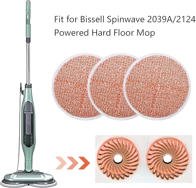 Replacement Pads for Bissell Spin Wave Mop: 16 Pads for Bissell Spin Wave/Crosswave,Expert/Pet/Cordless Hard Floor,2124 20393 2039a 20399 2039w 23159 23157 Spin Mop Cleaner Scrub (16-Orange)