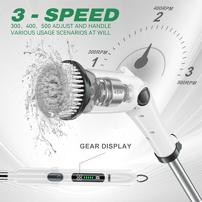 7.4V Electric Spin Scrubber Handheld Cordless Cleaning Brush Electric Cleaning Brush Kit with 7 Brush Heads, Adjustable Handle, 3 Speeds, Ideal for Home Kitchen Bathroom Wall Floor(Black)