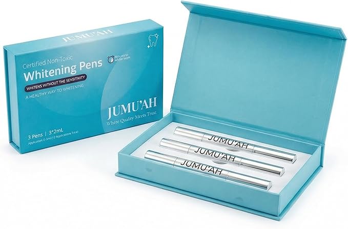 Jumu’ah Teeth Whitening Pens, Certified Non-Toxic, Enamel Safe - NO Sensitivity - Oral Care Teeth Whitener Pen, Vegan & Gentle on Teeth Professional Stain Removal (Pack of 3)