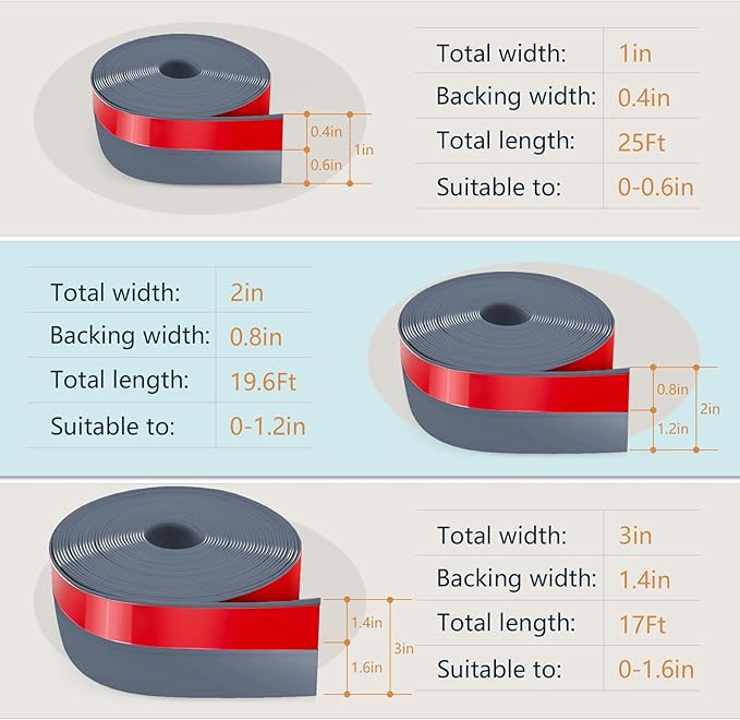 【2026 New Upgrade】 Wide Silicone Weather Stripping Door Seal with Strong Adhesive 3" x 17 ft, Draft Stopper for Garage, Shower & Sliding Doors - Gap & Under Door Protection, Gray