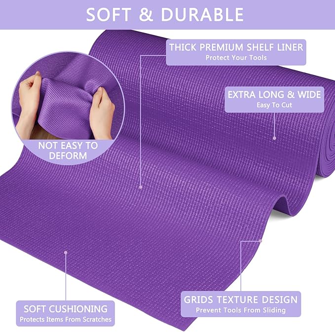 Foam Toolbox Liner Drawer Mat 1/8 Inch Thick X 16 Inch Wide X 16 Ft Long Purple, No Slip for Protecting Cabinet, Garage, Cart, Tool Box