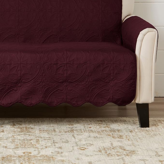 Great Bay Home Reversible Chair Cover - Washable Slipcover Furniture Protector with Elastic Straps - Furniture Cover for Dogs, Kids, and Pets - Quilted & Stitched Detail (Chair, Wine/Light Gray)