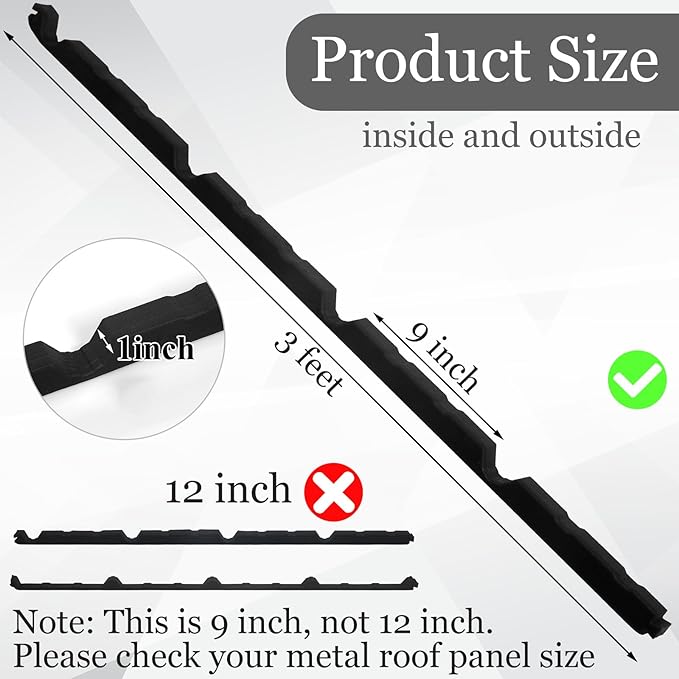 35 Pcs 9 in Metal Roofing Foam Closure Strips Panels 3 ft Long Inside Outside Classic Rib Profile Roof Closure Strips for Insulation Weather Barrier and Noise Moisture (Exterior)