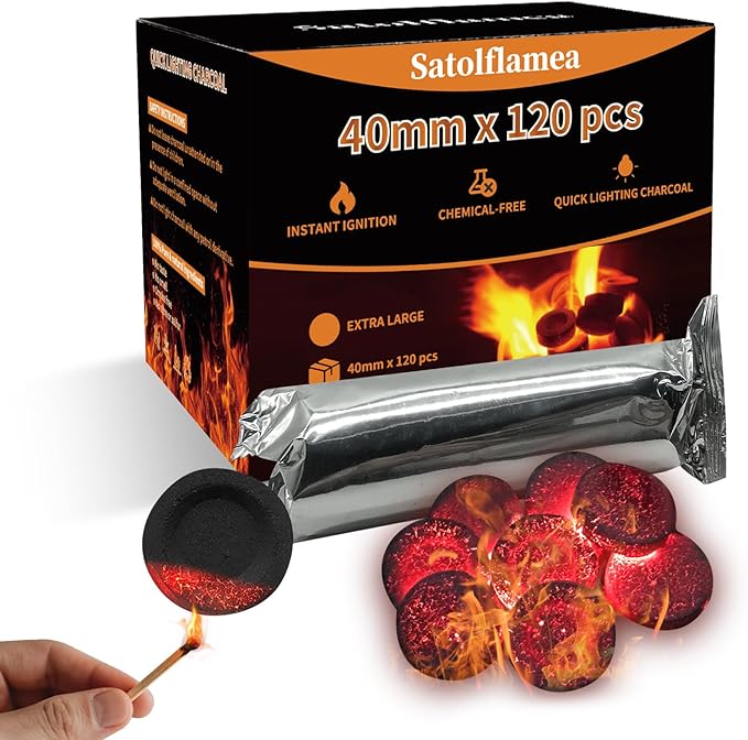 120 pcs Charcoal Tablets for Burn Incense, 40 mm Quick Light Charcoals for Resin Burner, No Scent No Smoke, Premium Quality Discs Briquettes for Parties