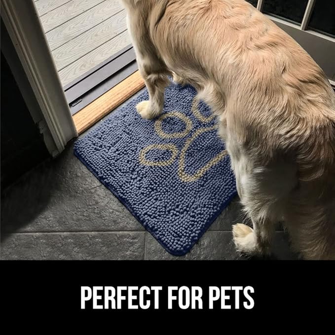 GORILLA GRIP SoakSTOPPER Dog Door Mat, 48x30 Machine Washable Rug Absorbent Doormat Captures Moisture Mud Dirt, Quick Dry Soft Chenille Entryway Rugs Indoor Entrance Mats for Dog Paws, Navy