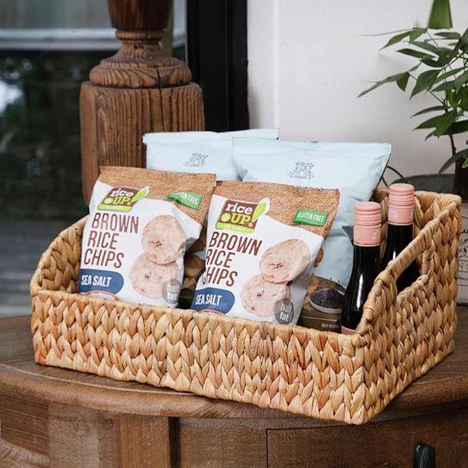 Pantry Organizers Labeled Storage Baskets for Organizing with Handles, Large Wicker Storage Baskets for Shelves,Kitchen, Water Hyacinth Storage Bins, Boho Decorative, 3Pack,Natural