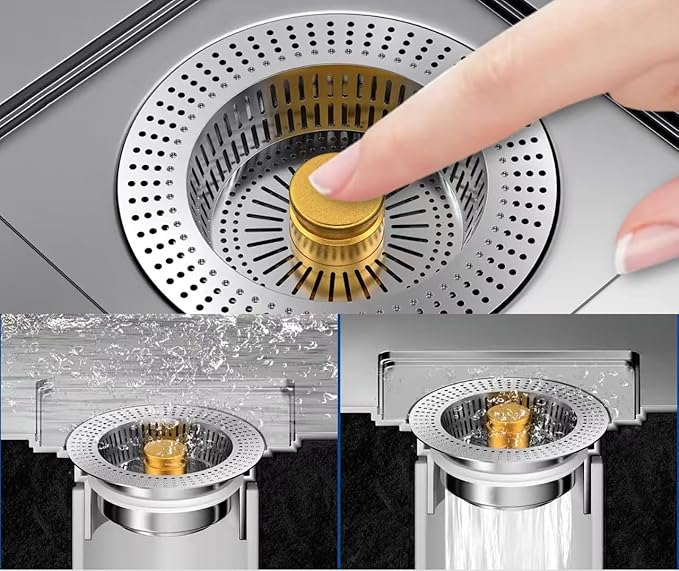 Upgraded Anti-Clogging Kitchen Sink Filter: 3-in-1 Stainless Steel Stopper for Quick Drainage and Odor Prevention（2pack） (Golden)