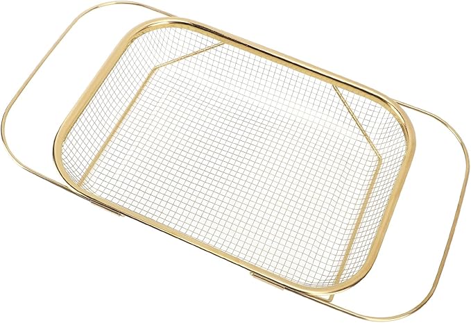 JTLB Over The Sink Colander Strainer Basket Stainless Steel for Kitchen Sink with Handles Fine Mesh Expandable Kitchen Essentials Rectangle (Gold)