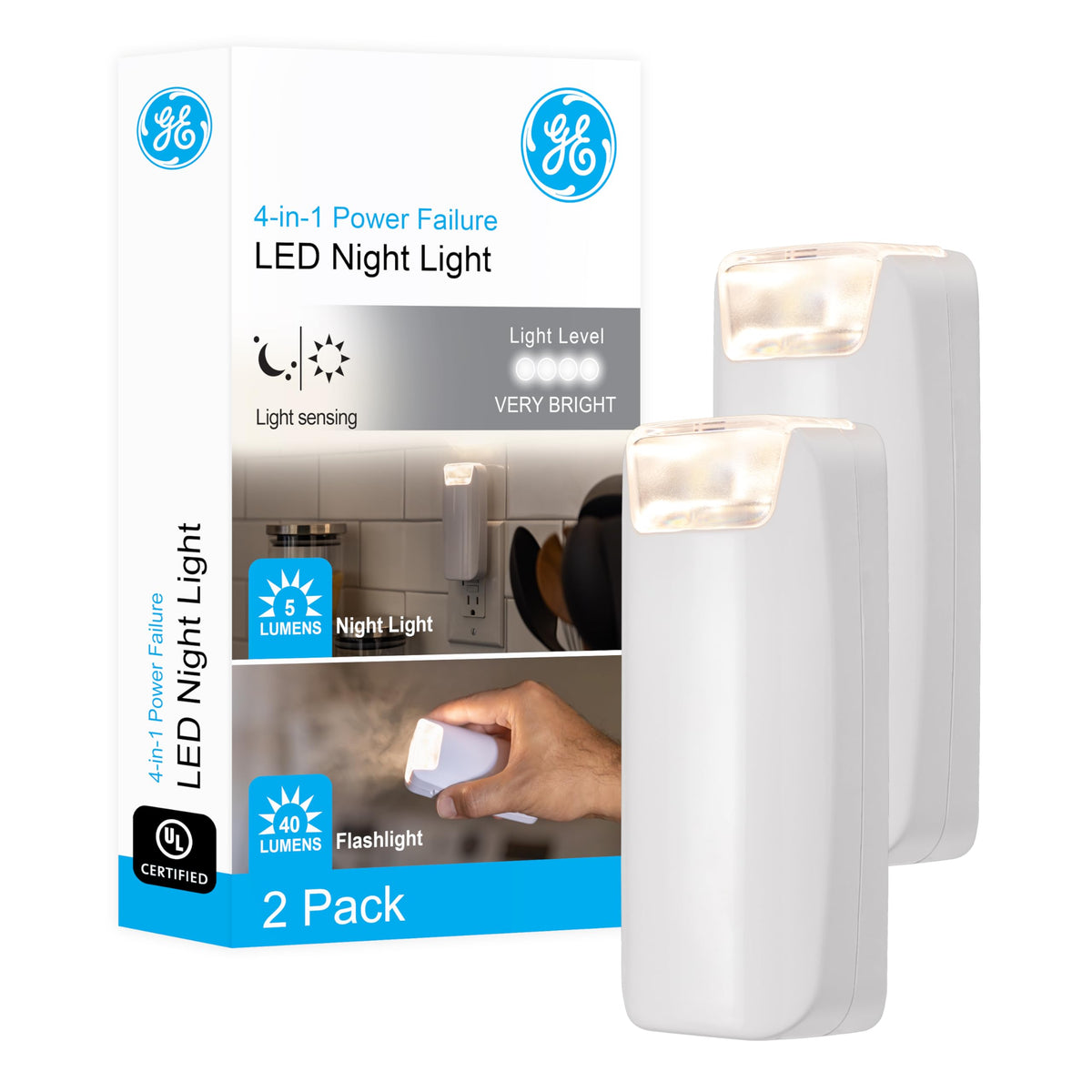 GE Plug in Power Failure Night Light with Dusk to Dawn Sensor, 2 - Image 1