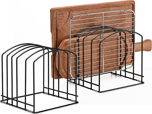 5-Slot Cutting Board Organizer, Bakeware Organizer, and Kitchen Cabinet Organizer for Baking Trays and Cookie Sheets (2pcs 5 Slots for two size)
