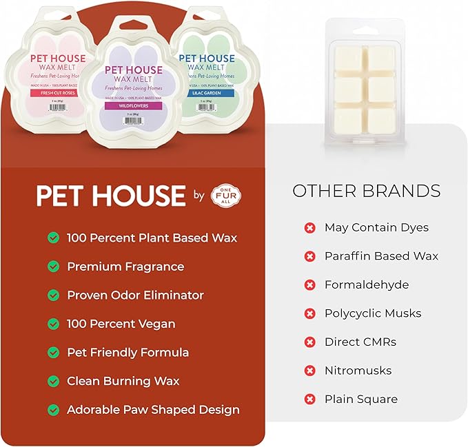 One Fur All Pet House Scented Wax Melts, Natural, Plant Based Soy Wax Melt for Pet Odor, Long Lasting Fragrance for Fresh Smelling Homes, Evergreen Forest, Pack of 2