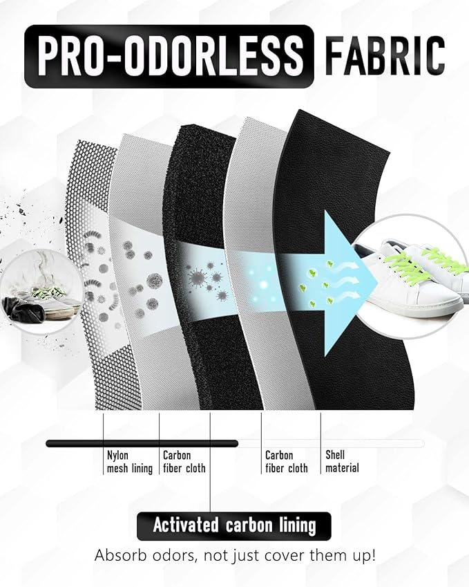 Smell Proof Shoe Bags for Travel-Soccer Cleat Bag Smell Proof with Active Carbon Fabric | Odor-Absorbing Water-Resistant Track Shoe bags for Sports (Black & Grey, UP TO US14)