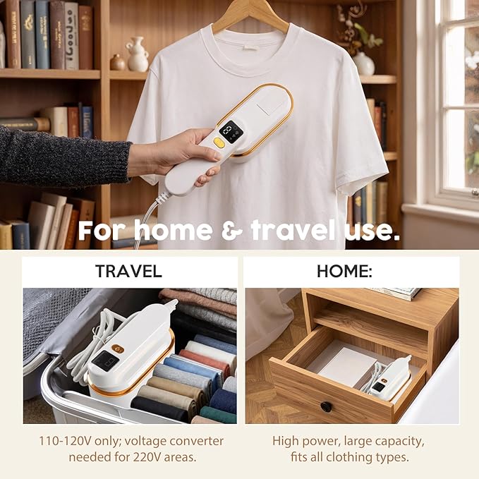 Portable Travel Steamer for Clothes, 1200W Powerful 2 In 1 Steamer & Iron,10s Fast Heat,4 Modes with LED Display, 150ml Water Tank Powerful Wrinkle Remover for Home,Office, Travel