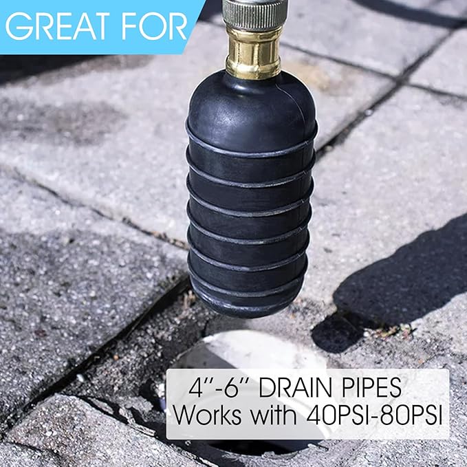 Drain Cleaning Bladder Unclogger Main Drain&Sewer Line,Water-Powered Clog Cleaner Fits 4 to 6 Inch Pipes Includes Bathroom,Swimming Pool,Basement,Bathtub,Kitchen Sink