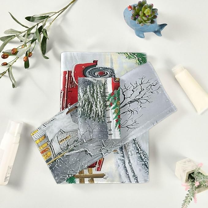 Pfrewn Red Xmas Tree Truck Winter Snowflake Dog Towels Set of 3 Christmas Winter Bathroom Towel Soft Absorbent Bath Hand Towels Washcloth Guest Towel Sets Merry Christmas Xmas Bathroom Decor Gifts