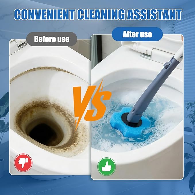 Disposable Toilet Brush with 16 Refills,2 Toilet Wand Brush Cleaning Kit,Wall Mounted Toilet Bowl Cleaner Kit with Holder for Bathroom Deep Cleaning & Hygiene- Blue & White-2 Pack