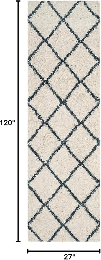 SAFAVIEH Hudson Shag Collection Runner Rug - 2'3" x 10', Ivory & Slate Blue, Trellis Design, Non-Shedding & Easy Care, 2-inch Thick Ideal for High Traffic Areas in Living Room, Bedroom (SGH281T)