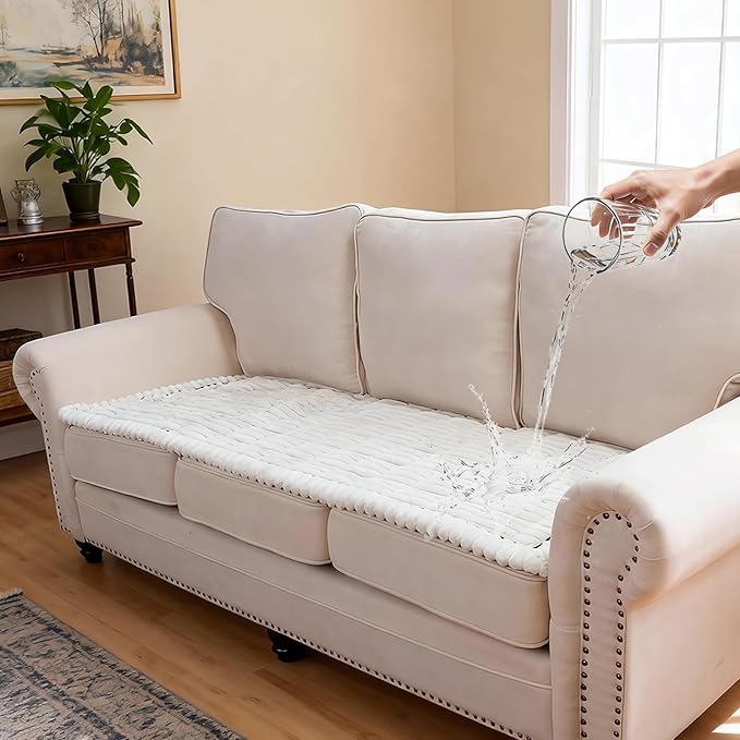 Waterproof Couch Cover for Dogs Washable,Non Slip Fuzzy Durable Couch Covers for 3 Cushion Sofa Pet Friendly Sofa Cover Dog Thick Soft Slipcovers Protector Couches Mat Bed (White, 27.6" x 82.7")