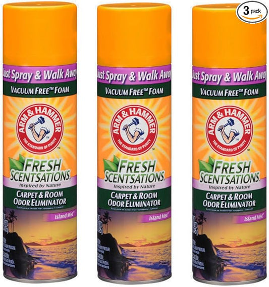 Arm & Hammer Fresh Scentsations Carpet & Room Odor Eliminator Spray, Island Mist, Vacuum-Free Foam, Just Spray and Walk Away, 15 oz (Pack of 3)