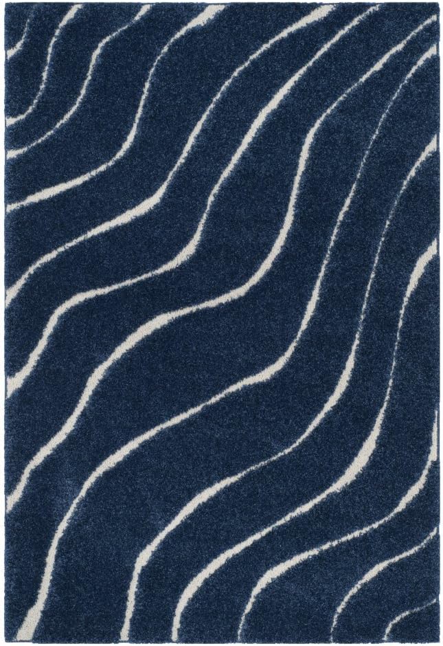 SAFAVIEH Florida Shag Collection Area Rug - 6'7" Square, Dark Blue & Cream, Non-Shedding & Easy Care, 1.2-inch Thick Ideal for High Traffic Areas in Living Room, Bedroom (SG472-6511)
