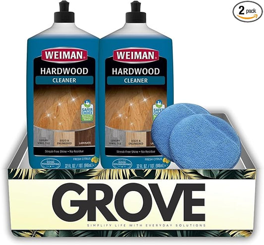 2x Weiman Professional Citrus Scent Hardwood Floor Cleaner Liquid 32 oz Bundle with Microfiber Applicator Pads – Floor Cleaner and Mop Solution for Hardwood, Laminate, Vinyl – Gift Set (3 Items)