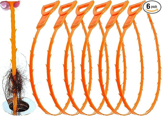 Huryfox Drain Clog Remover Tool- 6 Pack 20 Inch Length Drain Cleaner Sticks for Sink, Pipe and Tub - Plumbing unclogger Tool for Clogged Drains in Shower, Hair Catcher for bathroom, kitchen, Bathtub
