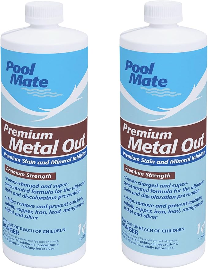 Pool Mate 1-Quart 2-Pack Premium Metal Out Stain and Mineral Inhibitor, Pool Metal Remover, Stain Remover, Made in USA