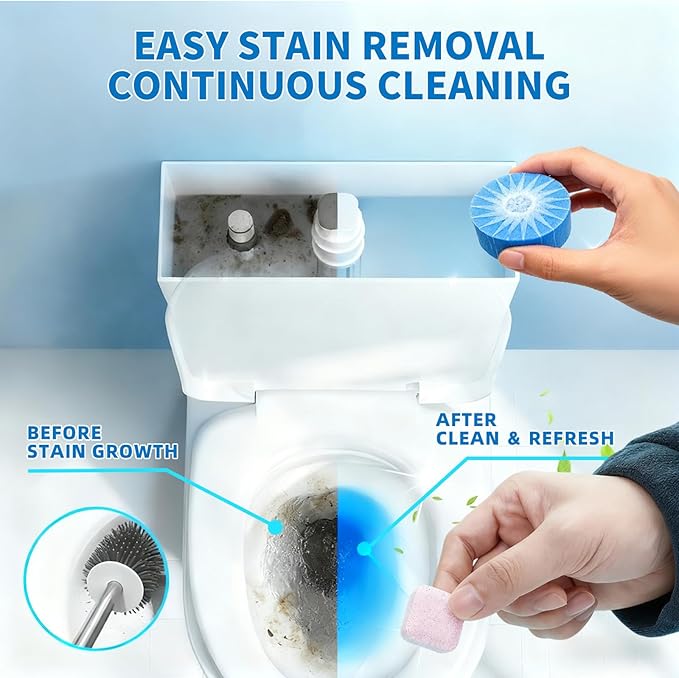 48PACK Toilet Cleaning Tablets Set - 16 Effervescent Toilet Bowl Cleaners Tablets + 32 Blue Toilet Tank Tablets, Double-Action Formula for Stain, Water Deposit Removal