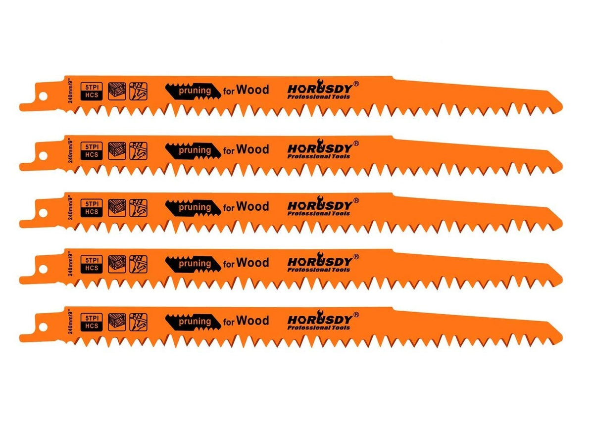 5-Pack 9-Inch Wood Pruning Reciprocating Saw Blades, 5TPI - Image 1