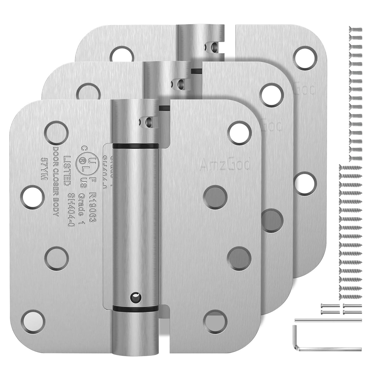 3 Pack Self Closing Door Hinges, 4 Inch Spring Loaded Door Hinges - Image 1