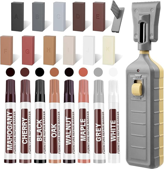 Hardwood Floor Repair Kit with Heat Pen, Laminate Vinyl Floor Repair Kit, 11 Colors Linoleum Floor Hard Wax Furniture Touch Up Marker Pen Scratches Repair Remover for Cracks,Holes,Door,Table,Cabinet