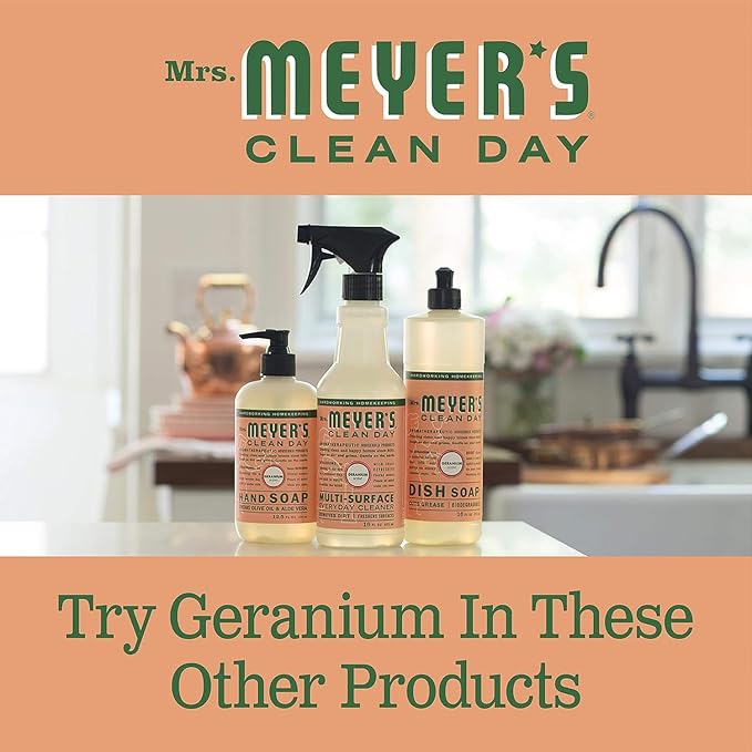 Mrs. MEYER'S Clean Day Geranium Scent Variety, 1 Room Freshener 8 OZ, 1 Liquid Dish Soap 16 OZ, 1 Liquid Hand Soap 12.5 OZ, 1 Multi-surface Cleaner 16 OZ, Geranium, 1 CT