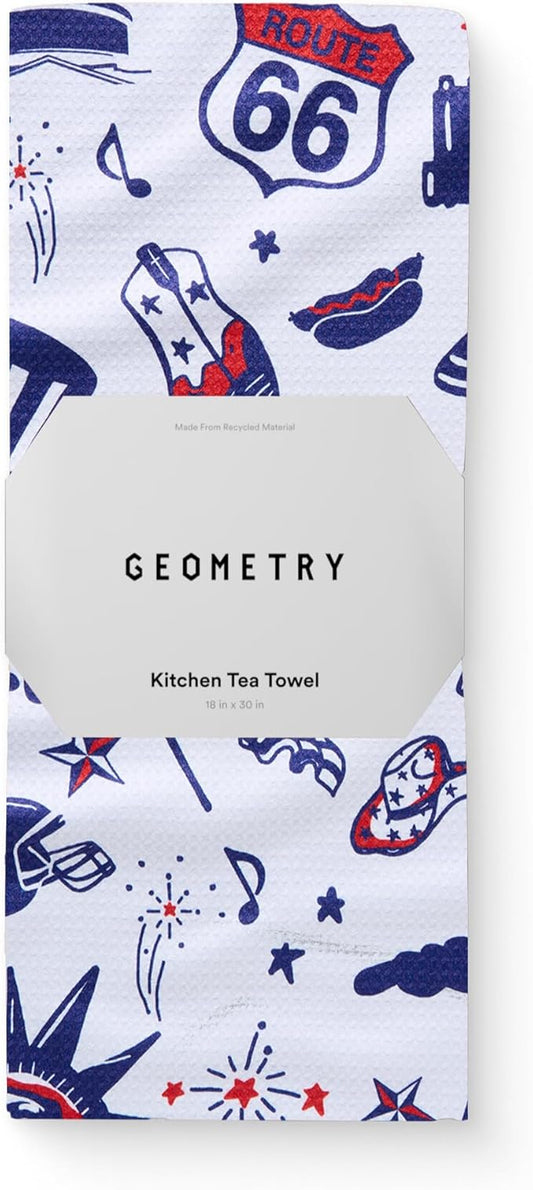 GEOMETRY Kitchen Tea Towel - Quick Dry Microfiber Cloth Dish Towels for Kitchen Drying - Premium Quick Dry Towel (USA Party, 1-Pack)