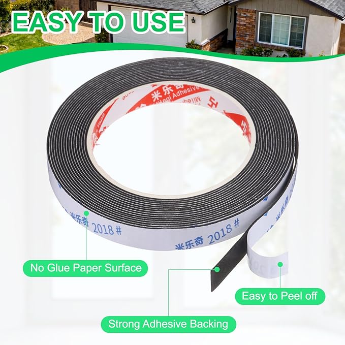 PATIKIL Sponge Rubber Foam Tape, 5/8" W x 5/64" t x 16.4ft l Self-Adhesive Foam Insulation Tape Weather Stripping for Window Door Soundproofing Weatherstrip AC Seal Strip, Black