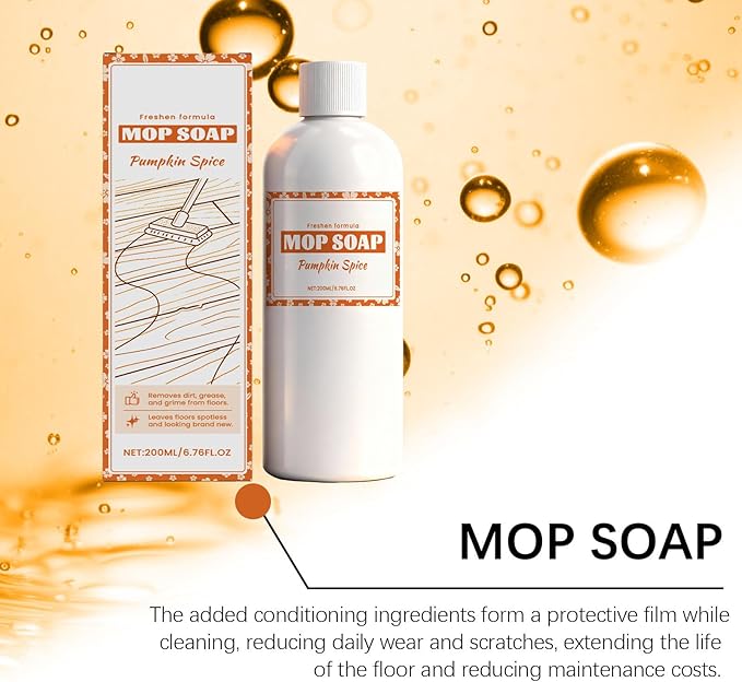 Pumpkin Spice Mop Soap, Floor Cleaner for Mopping, Brazilian Waves Mop Soap, Fall Scent Floor Cleaner, Multisurface Bathroom & Kitchen Mops Soaps, Concentrated Formula, for Wood and Tile (1)