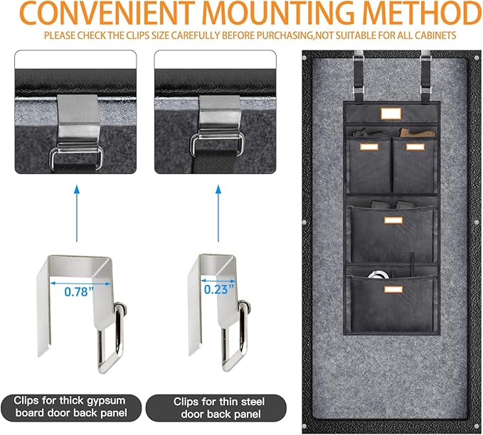 Gun Safe Door Organizer - 4 Large Pockets for Easy Storage | Locker Hanging Organizer for Gun Cabinet, Police Locker, Gym & Closet | Quick Installation, Durable 1680 Oxford Cloth