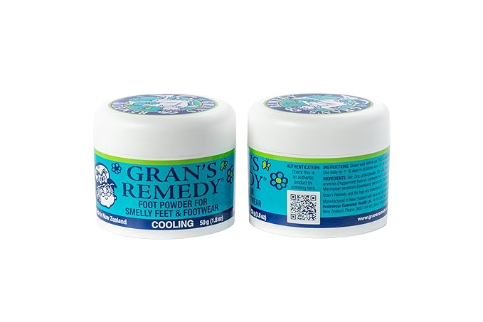 Gran's Remedy Natural Shoe Deodorizer and Foot Odor Eliminator Powder for Men, Women, and Kids, Absorb Sweat and Moisture, Neutralize Smelly Odors, Cooling (Pack of 2)