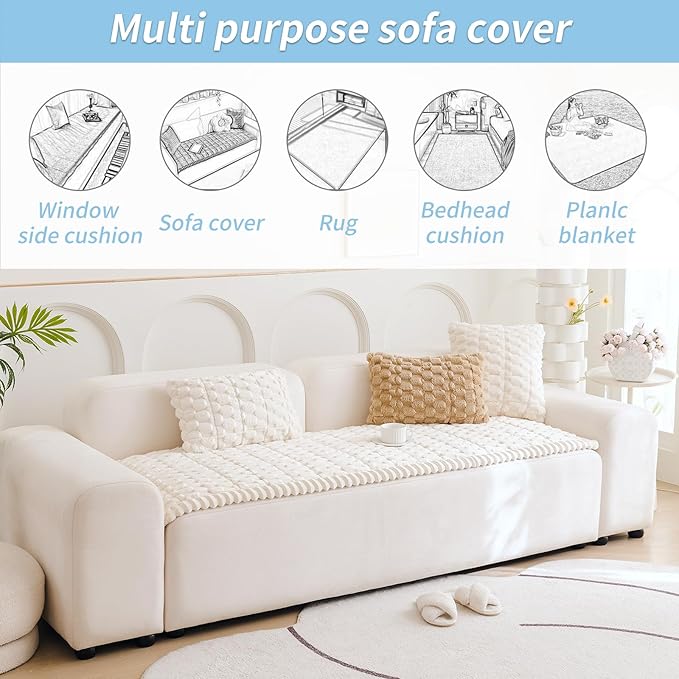 Couch Cover for Dogs Washable,Non Slip Fuzzy Durable Couch Covers for 3 Cushion Sofa Pet Friendly Sofa Cover Dog Thick Soft Slipcovers Protector Couches Mat Bed (Beige, 27.6" x 59"/70 x 150cm)