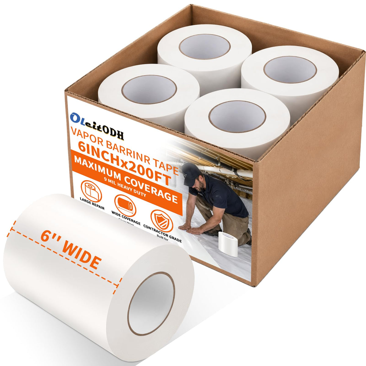 4 Rolls Vapor Barrier Tape 6 Inch x 200 FT Polyethylene Moisture - Image 1