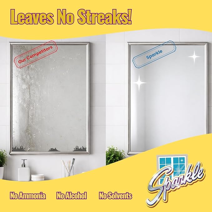 Sparkle Glass Cleaner Refill 1 Gallon (128 Fl Oz) – Ammonia-Free Heavy Duty Streak-Free Formula for Windows, Mirrors & Glass (Pack of 3)