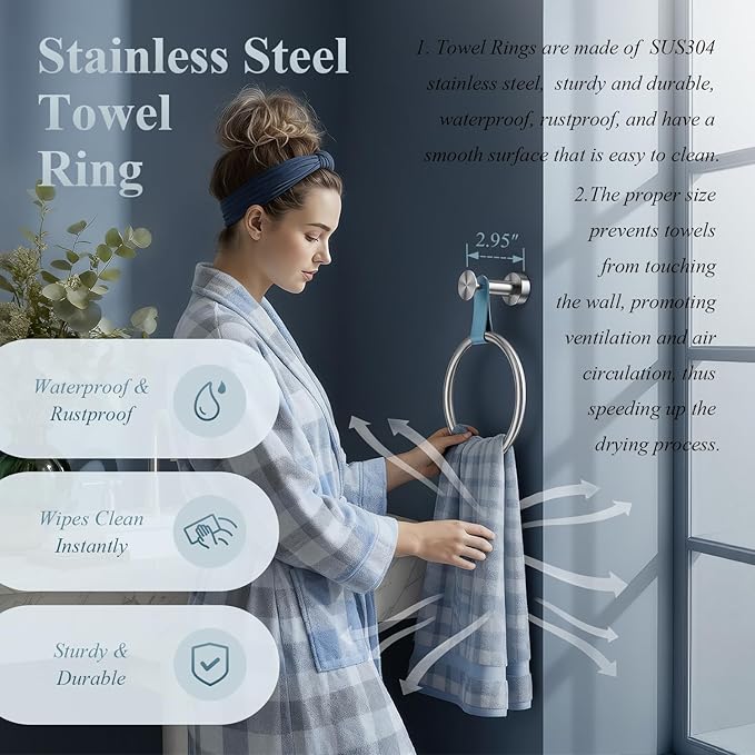 Luxury Handbag-Inspired Towel Ring -Genuine Leather & Silver Accent Hand Towel Holder, Stainless Steel 304, Waterproof & Rustproof - Elegant Hand Towel Holder for Bathroom, Kitchen, Bedroom Organizer