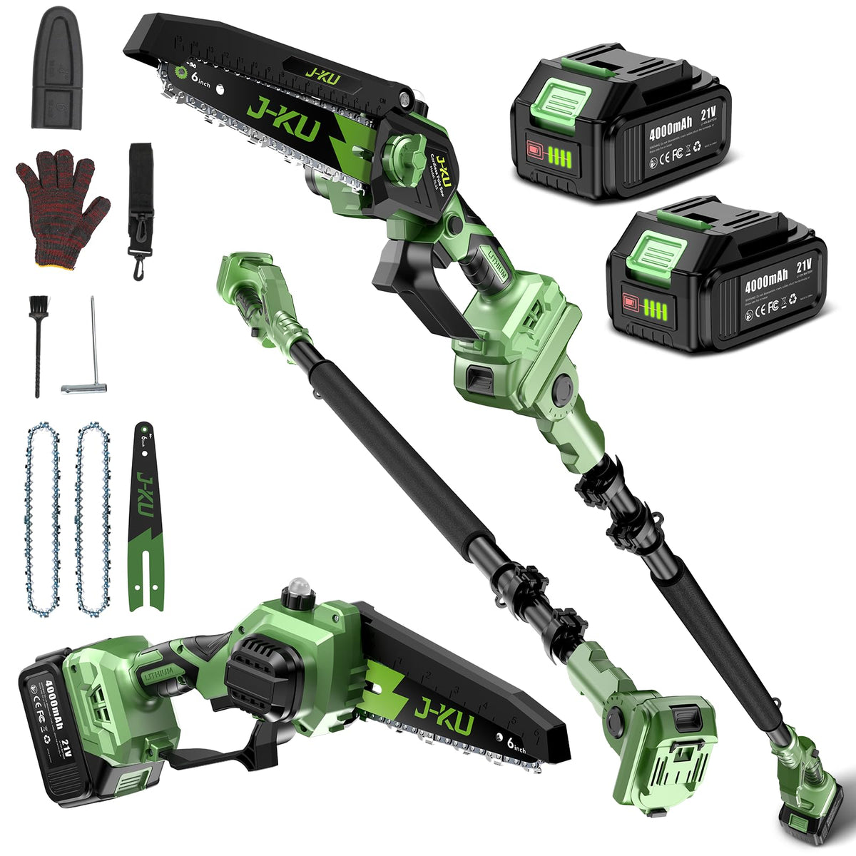 J-KU Pole Saw for Tree Trimming, 2-in-1 Mini Chainsaw - Image 1