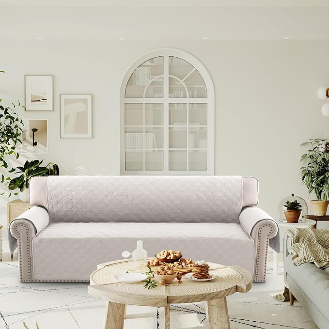 PrinceDeco Oversized Couch Cover for 3 Cushion Couch Extra Large Sofa Cover for Dogs Water Proof Furniture Protector Cover with Elastic Straps for Pet (Oversized Sofa, Beige)