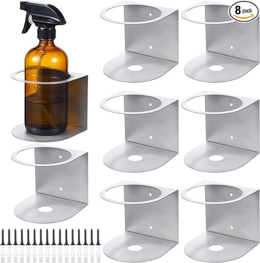 Gerrii 8 Pcs Spray Bottle Holder Wall Mount Bottle Organizer Spray Can Holder Organizer for Garage and Workspace Stainless Steel Easy Install Craft Workspace Paint Rack with Hardware (Gray)